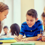 Students interacting with each other in school