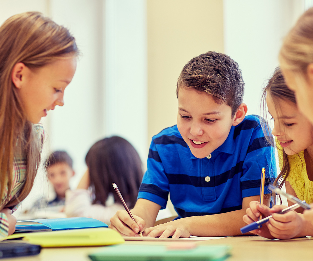 Students interacting with each other in school