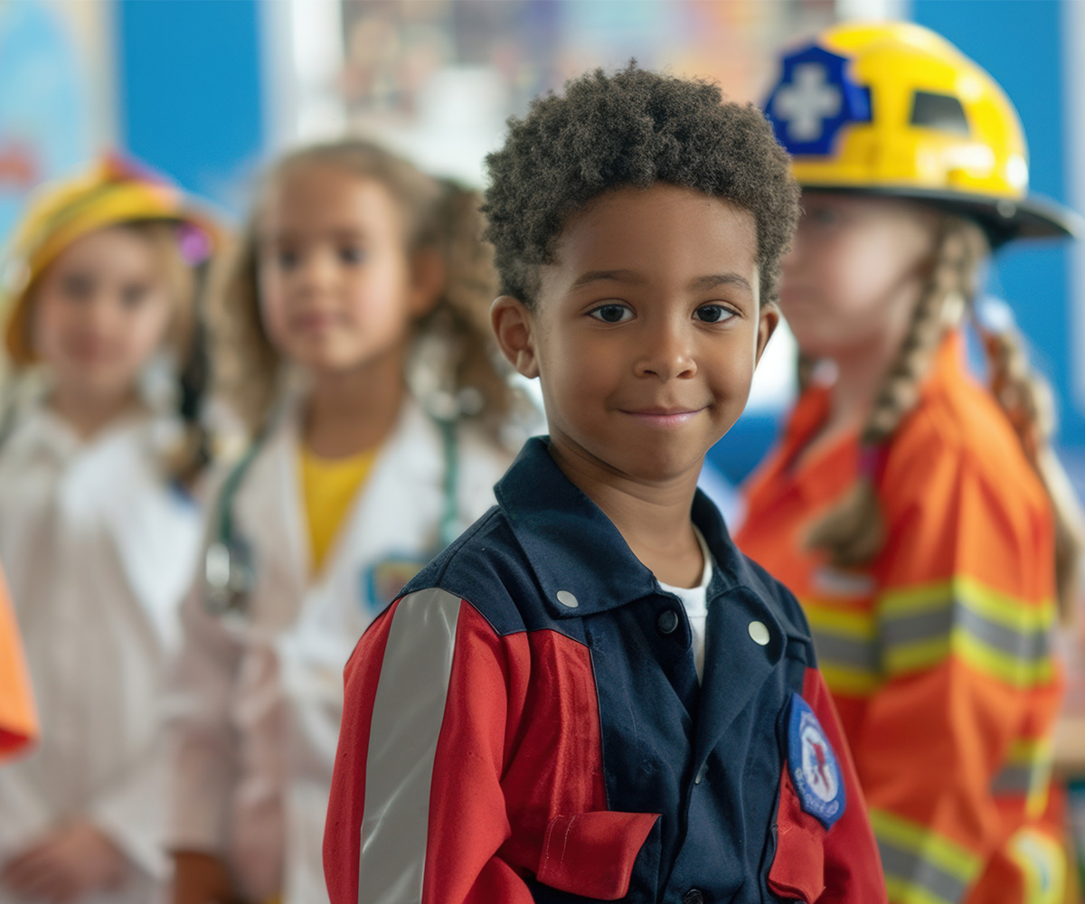 Kids dressed up for career day.